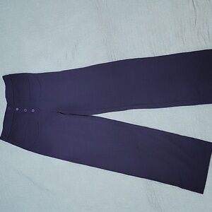 Navy Pull On Trousers Women's Size M/L Wide Leg, Faux Button Fly Preppy, Yoga